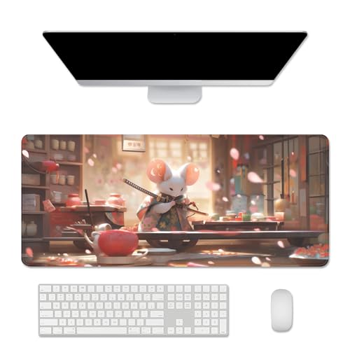 Funny Samurai Mouse Pad Desk Mat,Japanese Big Mousepad (27.5X11.8 in) | Non-slip base, high-density smooth surface with no stuttering,Washable and colorfast,suitable for office, study, and gaming - color: samurai mouse