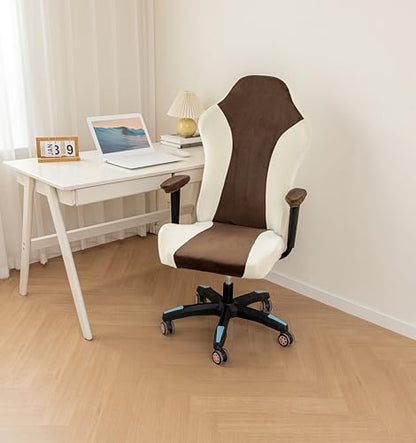 Lavish Cover Velvet Stretchable Gaming Chair Cover, Washable, Anti-Scratch Slipcover with Armrest Protection, Cat Scratch Proof for Office and Computer Chairs(No Chair, Coffee) - color: Coffee