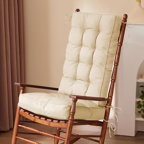 IPYNBAP Rocking Chair Cushion, Waterproof and Fade-Resistant Patio Chair Cushions, Tufted Chair Pads for Rocker Furniture, 18x18 Inch, Indoor/Outdoor Seat Cushions with Ties, Beige - color: Beige, size: 18"X18"/28"X18"