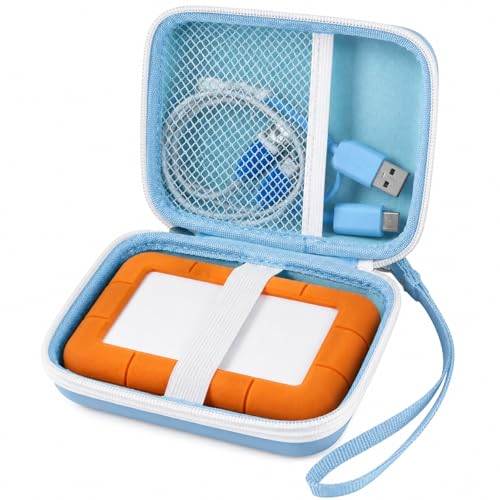 Case Compatible with LaCie Rugged Mini 1TB/ 2TB/ 4TB/ 5TB External Hard Drive Portable HDD, Storage Holder for Hard Drives for Mac and PC Computer & USB 3.0 2.0 Cable SD Cards (Blue) - color: Blue
