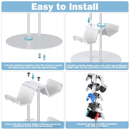 Kytok Gamer Gifts, Headset Stand 5 Tiers with Cable Organizer, Controller Stand Compatible with PS5/Xbox/Nintendo Switch/PS Portal/PS4, Headset Holder & Controller Holder for 10 Packs Controller - size: 5 tiers+white