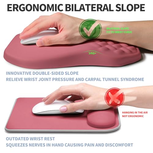 Ergonomic Raised Mouse Pad Wrist Support with Bilateral Slope Memory Foam Mousepad for Wrist Rest and Carpal Tunnel Pain Relief 11.8x7.9〃 Melon Pink - color: Melon Pink