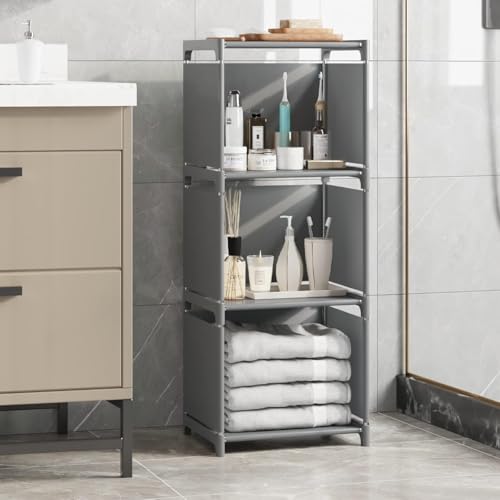 RIIPOO Book Shelf, 3-Cube Storage Organizer, Metal & Fabric Bookcase for Small Spaces, Bedroom, Living Room - style: 3-Cube