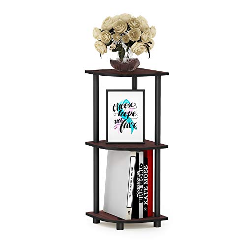 Furinno TURN-N-TUBE Corner Shelf, 3-Tier Corner Bookshelf, Display Storage Shelves with Open Shelves, for Organization and Storage, Living Room, Home Office, Garage, Dark Cherry - color: Dark Cherry/Black, size: 3-Tier Round Tube
