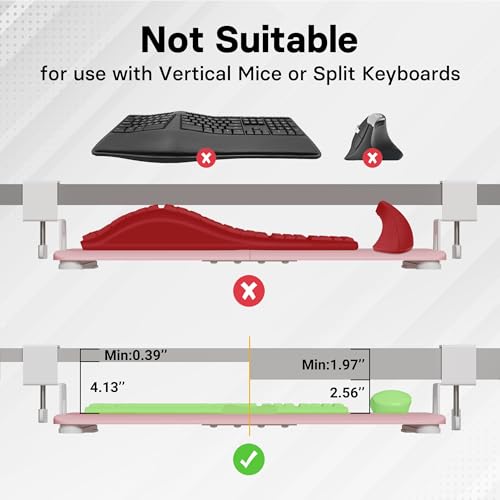 BONTEC KMT01 Under Desk Keyboard Tray, Pull-Out Keyboard & Mouse Platform with C-Clamp, 25.6 x 11.8 in Space-Saving Ergonomic Slide-Out Drawer, Pink - color: Pink, size: 25.6" x 11.8"