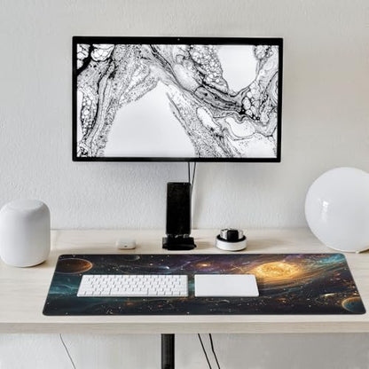 Extended Gaming Mouse Pad,XXL Extended Gaming Keyboard Mat, Solar System Universe Design, Laptop Desk Protector 35.4 x 15.7 Inches, Rubber Material, Anti-Slip Base, Rectangular Shape, Stitched Edges - color: Solar System Universe