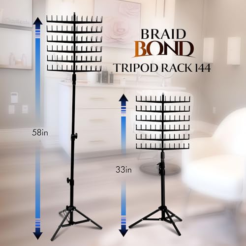 Laflare Standing Braid Hair Organizer – 144 Pegs Hair Extension Holder, Divider & Display Stand for Hair Braiding, Height Adjustable Rack, Easy to Assemble - color: Black