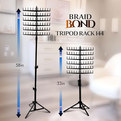Laflare Standing Braid Hair Organizer – 144 Pegs Hair Extension Holder, Divider & Display Stand for Hair Braiding, Height Adjustable Rack, Easy to Assemble - color: Black
