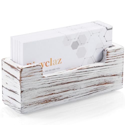 Bivvclaz Business Card Holder Desk, White Washed Wood Business Card Organizer Desktop Business Card Display Stand for Office Tabletop Exhibition, Small Business Essentials - color: White Washed