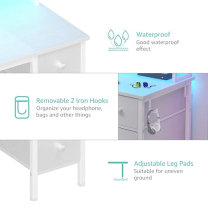 Lufeiya White Gaming Desk with Drawers & Storage Shelves, 47 inch Home Office Desk with Monitor Stand, Computer Desk with LED Lights and Power Outlets, White - color: White