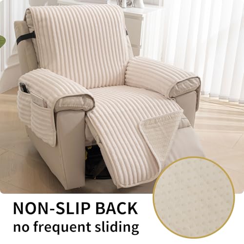 HAOMAIJIA Faux Fur Recliner Chair Covers Non-Slip Waterproof Recliner Covers That Stay in Place Warm Thick Lazy Boy Recliner Cover for Dogs Furniture Protector Pet Friendly (Off White, 23'') - color: Off White, size: 23''