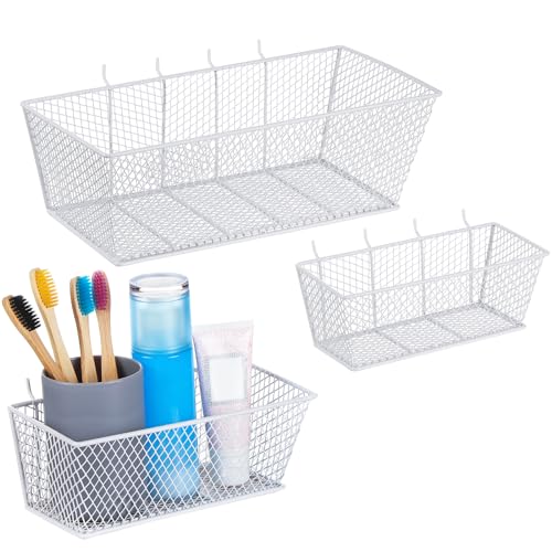 Photect Pegboard Wire Baskets Accessories Hanging Wall Organizer 3 Sizes Pegboard Bins Basket Home Garage Multi Fit Organizer for Slatwall(White,3 Pcs) - color: White
