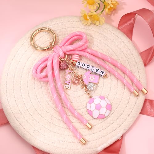 PHALIN Football Baseball Basketball Golf Bag Charms Keychain for Women Men Bow Purse Charm Sport Mom Gifts - style: Soccer-2