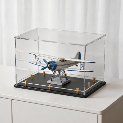 Acrylic Display Case for Collectibles, Dustproof Acrylic Box with Clear Display Elevation & Gold Risers, Large Display Case for Figures Toys Memorabilia, 16" L x 13" W x 13" H - size: 16"L x 13"W x 13"H