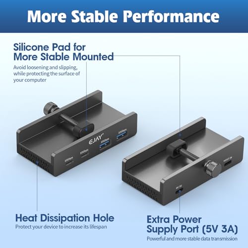 EJAY 4Ports 10Gbps USB-C HUB USB3.2 Clamp USB HUB Splitter,Mountable USB-C Adapter with Data & Power Cable for iMac 2021 and later-10Gbps (Black) - color: Black