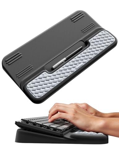Vaydeer Wrist Rest with Keyboard Stand, Computer Wrist Support Pad, Ergonomic Keyboard Riser Holder Lift Tray with Wrist Pad, Soft Memory Foam Desk Cushion, Palm Arm Hand Typing for Office Home Gift - color: Black and Gray