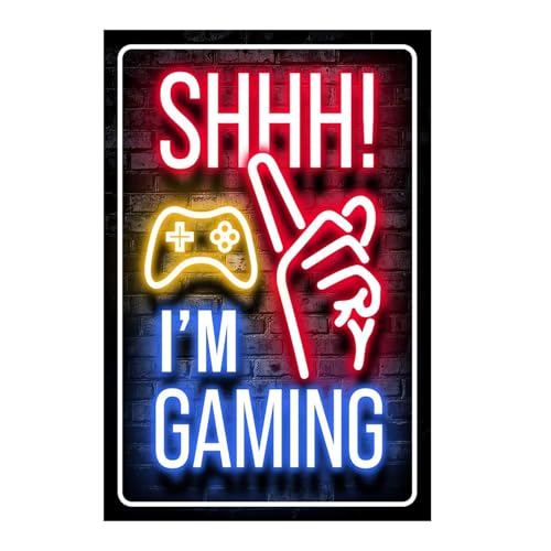 Vintage Metal Neon 12x8in Gaming Sign Video Game Man Cave Decor | teen merch,hobby posters,arcade trinkets,male novelties,retro collectibles - color: PM321001, size: 12" x 8"