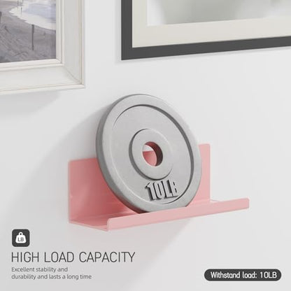 PAVSTINE Adhesive Floating Shelves for Wall No Drilling, 12 Inch Acrylic Self Adhesive Shelves, Stick on Shelves, Dorm Wall Shelf, for Bathroom, Kitchen, Bedroom, Office, Gaming Room, Pink - color: Pink