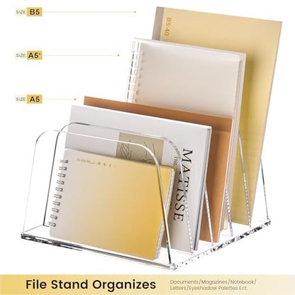 YUXUN Desk File Organizer,5-Section Vertical Clear Acrylic Desk Organizer File Holder Mail Sorter Office Organization for Office Home &Classroom（B5） - style: 5-Section,B5