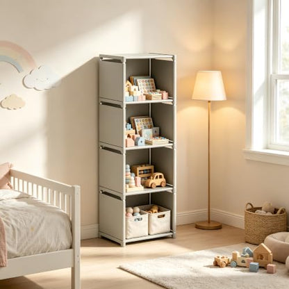 RIIPOO Book Shelf, 4-Cube Storage Organizer, Metal & Fabric Bookcase for Small Spaces, Bedroom, Living Room - style: 4-Cube