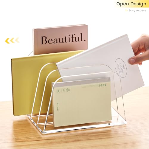 YUXUN Desk File Organizer,4-Section Clear Acrylic Desk Organizer,Vertical File Sorter Holder Organization for Office School & Classroom - style: 4-Section,B5