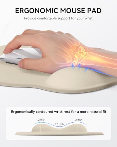 Mouse Pad with Wrist Rest, Ergonomic Mouse Pads for Desk, Office Non-Slip Mousepad with Gel Wrist Support(Beige, 10.6''L x 9''W) - color: Beige