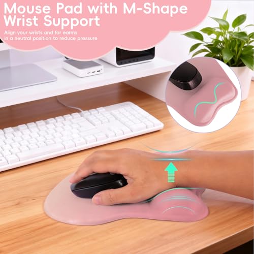 Mouse Pad with Wrist Rest Ergonomic Mouse Pad with Comfortable M-Shape Pain Relief Wrist Support Non-Slip PU Base Mousepad for Laptop, Office & Home (Peach Pink) - color: Peach Pink