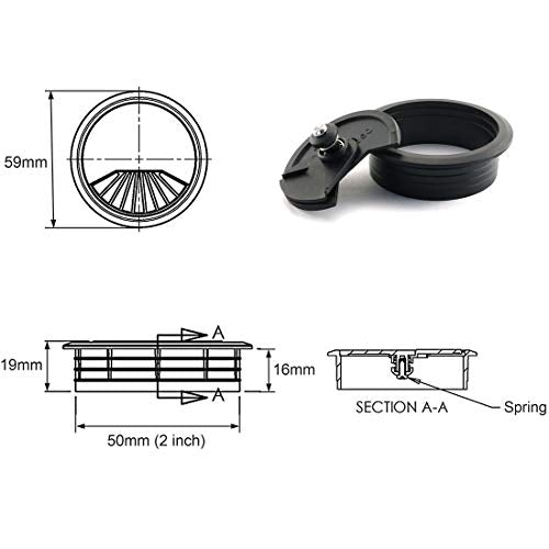 2pcs 2 inch Desk Wire Cord Cable Grommets Hole Cover for Office PC Desk Cable Cord Organizer Plastic Cover Black (Black-2Pcs) - color: Black