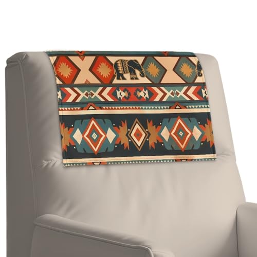 Aztec Elephant PU Leather Recliner Headrest Protector, Fitted Non Slip Sofa Headrest Cover, Dust-Proof Recliner Backrest Cover, Furniture Protector, 2 Packs - color: Aztec Elephant