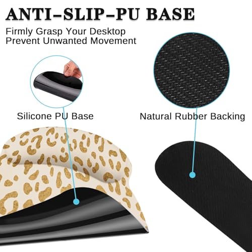 Arttown Leopard Desk Mat Gold Leopard Mouse Pad Set 4 in 1 Ergonomic Design Large Mouse Pad + Keyboard Wrist Rest + Mouse Wrist Rest + Coaster Suitable for Home Office Study Game - color: Gold Leopard
