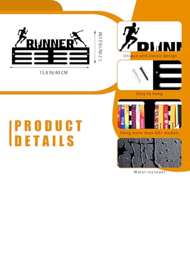 Resama Medal Hanger Holder Display Wall Rack Frame Shelf-Medal Hanger Awards Ribbon Soccer,Gymnastics,Holder Display Rack for 60 Medals - color: Runner