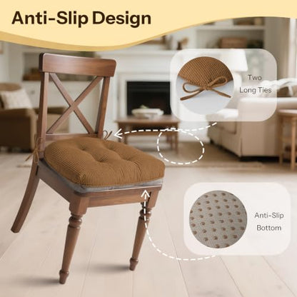 Indoor Kitchen Chair Cushions Set of 4 18"X16.5"X3" Soft Anti Slip Dining Chair Pads Tufted Kitchen Seat Cushion with Ties, Khaki - color: Khaki