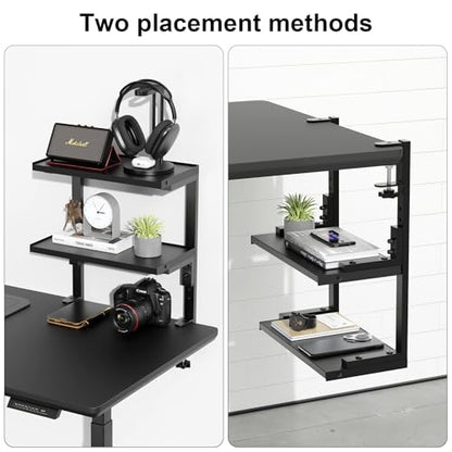 2-Tier Desk Shelf, Black | Desk Organization Expandable Clamp on Desk Shelf Desktop Accessories for Offices and Game Rooms - color: Black