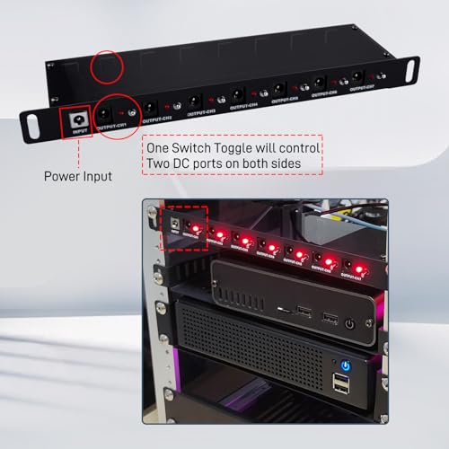 GeeekPi 10 inch Rack PDU, DC PDU Lite 7-CH 0.5U Rack-Mount Power Distribution Unit for DeskPi Rackmate T1/T0/T2/T0 Plus/T1 Plus/TL1/10 Inch Server Cabinet, 7 Outlets, w/3PCS 25cm DC5521 Cables