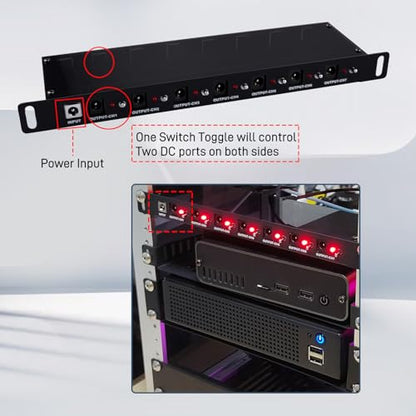 GeeekPi 10 inch Rack PDU, DC PDU Lite 7-CH 0.5U Rack-Mount Power Distribution Unit for DeskPi Rackmate T1/T0/T2/T0 Plus/T1 Plus/TL1/10 Inch Server Cabinet, 7 Outlets, w/3PCS 25cm DC5521 Cables