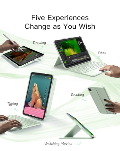 Inateck for iPad (A16) 11th/10th Gen 450g Ultralight Keyboard Case, Air 11" 2026 M4 /M3/M2, Air 5/4th, Pro 11 4/3/2/1th,1 Second Magnetic Detachable Keyboard with Touchpad, AceTouch, Green - color: Green