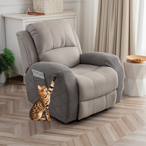 100% Waterproof Armrest Covers for Recliner Sofa, 2 Pieces Stretch Recliner Armrest Slipcovers Washable Couch Arm Covers for Recliners for Pets, Dogs, Kids (Gray, Armrest Covers) - color: Grey, size: 30"-35" Armrest