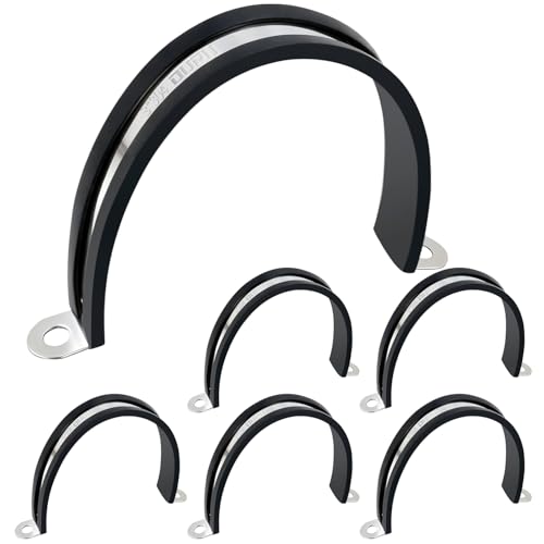 OURU 6pcs 3 Inch Pipe Clamp 304 Stainless Steel, Heavy Duty Rubber Cushioned Insulated Pipe Strap, U Bracket Clamp Conduit Clamp for Automotive, Wire & Tube - size: 3"