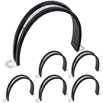 OURU 6pcs 3 Inch Pipe Clamp 304 Stainless Steel, Heavy Duty Rubber Cushioned Insulated Pipe Strap, U Bracket Clamp Conduit Clamp for Automotive, Wire & Tube - size: 3"