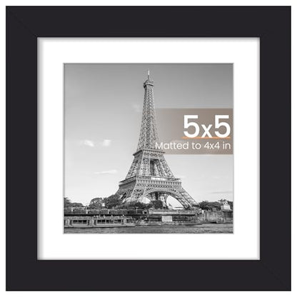 upsimples 5x5 Picture Frame, Display Pictures 4x4 with Mat or 5x5 Without, Wall Hanging Photo Frames, Black, 1 Pack - color: Black, size: 5x5