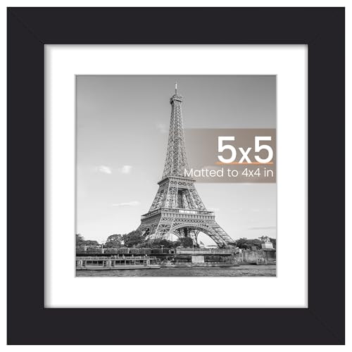 upsimples 5x5 Picture Frame, Display Pictures 4x4 with Mat or 5x5 Without, Wall Hanging Photo Frames, Black, 1 Pack - color: Black, size: 5x5
