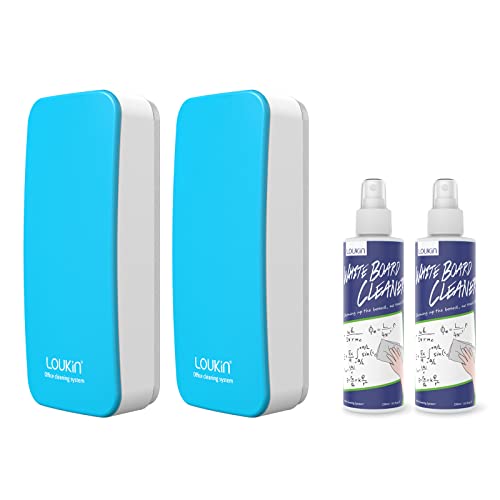 loukin 2 Pack Magnetic Dry Erase Eraser, Whiteboard Eraser, Glass Board Remover, 3.4 fl oz Whiteboard Cleaner * 2 Included, for Classroom, Home and Office Use (Blue) - color: Blue-2 Packs