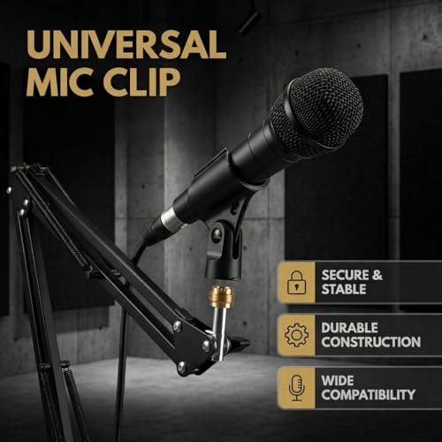 Universal Microphone Clip Holder with 5/8" Male to 3/8" Female Screw Adapter Suitable for Handheld Microphones, 4 Pack