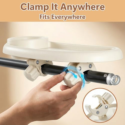 Li&Zhao Universal Stroller Snack Tray 3-in-1 Detachable Stroller Snack Tray Attachment with Secure Phone Holder, Spill-Proof Cup Holders Compartments, Easy-Clean Universal Snack Tray for Stroller - color: D-Beige