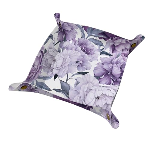PU Leather Jewelry Valet Tray, Portable Catchall Tray for Keys, Wallet, Watch,Travel Jewelry Tray Organizer for Nightstand Desk Entryway Home Decor Gift for Women Men Purple Flowers - color: Purple Flowers
