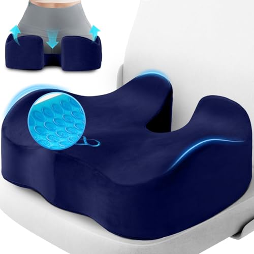 CushyOasis Seat Cushion, Gel Chair Cushions, Office Chair Cushions, Anti-Slip Bottom & Removable Cover Tailbone Pain Relief Cushion, Memory Foam Seat Cushion, 5.28 in Thick (Blue) - color: Blue, size: X-Large