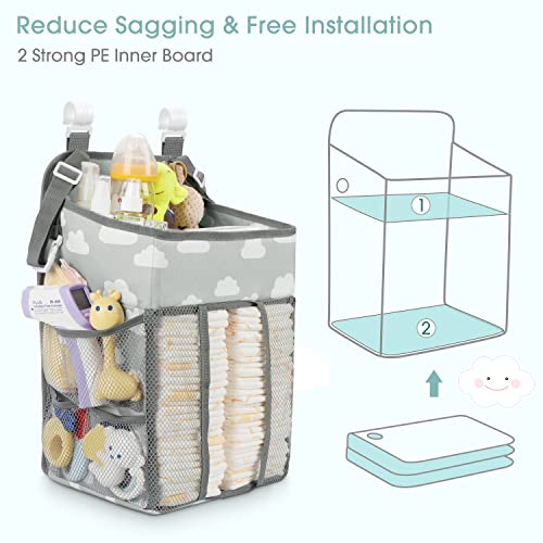 Maliton Hanging Diaper Caddy Organizer - Diaper Stacker for Changing Table, Crib, Playard or Wall & Nursery Organization Baby Shower Gifts for Newborn (Gray Cloud) - color: Grey Cloud