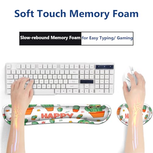 Large Mouse Pad + Keyboard Wrist Rest Set, Extended Gaming Mousepad (31.5X11.8 inch) with Non-Slip Rubber, Ergonomics Memory Foam Mouse Wrist Rest Support, Cute Cactus Pattern White XXL Desk Pad - color: Yu-Mouse Pad-3-B31