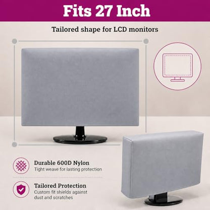 Computer Dust Cover - 27 Inch LCD Monitor Apple Flat Screen HD Panel Protector [Antistatic, Water Resistant, Heavy Duty Fabric, Silver] by DigitalDeckCovers - size: Fits 27" LCD