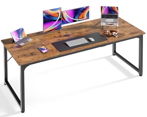 Huuger Computer Desk, 63 Inch Office Desk, Gaming Desk with Storage, Writing Desk Work Desk for Home Office, Study, Modern Simple Desk, Large Legroom, Metal Frame, Rustic Brown - color: Rustic Brown, size: 63inch